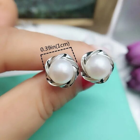 Pearl Earrings Minimalist Simple Trendy Silver Classic Elegant Studs Formal NEW - Picture 3 of 3